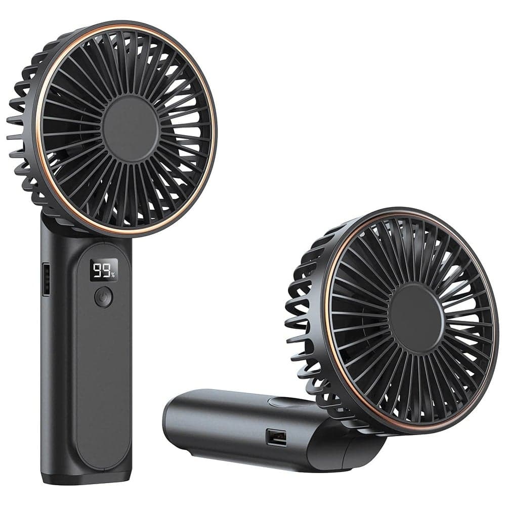 Techsuit - Ανεμιστήρας χειρός Premium Mini (M12) - με ψηφιακή οθόνη LED, επαναφορτιζόμενη θύρα USB-C, 6 ταχύτητες ανέμου, 5000mAh - Μαύρο