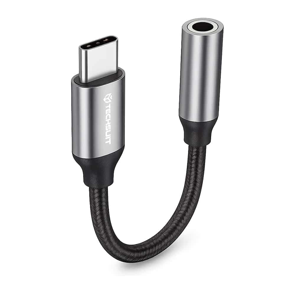Techsuit - (2 τεμάχια) Προσαρμογέας καλωδίου Premium FuseXound (AC12) - Type-C σε υποδοχή 3,5 mm, 3A, τσιπ DAC, Plug and Play, πλεξούδα - Γκρι 2