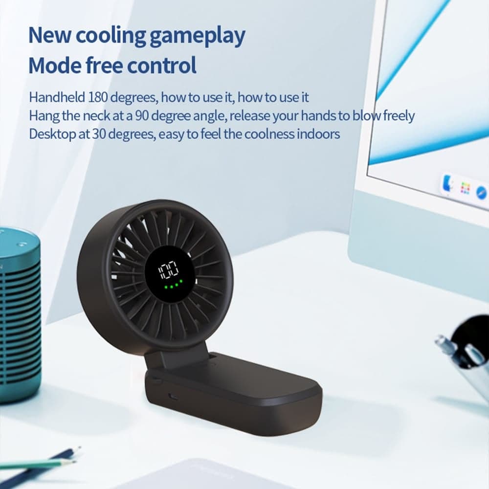 Techsuit - Ανεμιστήρας χειρός Premium Mini (A10) - με ψηφιακή οθόνη LED, επαναφορτιζόμενη θύρα USB-C, 100 ταχύτητες ανέμου, 5400RPM - Μαύρο 4
