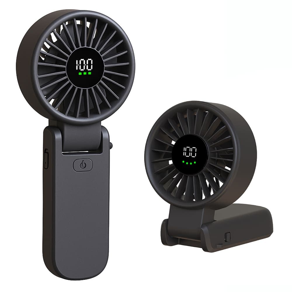Techsuit - Ανεμιστήρας χειρός Premium Mini (A10) - με ψηφιακή οθόνη LED, επαναφορτιζόμενη θύρα USB-C, 100 ταχύτητες ανέμου, 5400RPM - Μαύρο