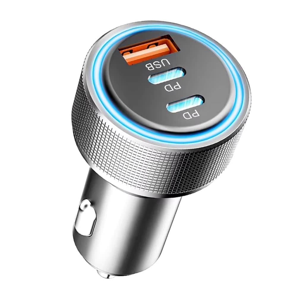 Techsuit - Premium Car Charger Driveboost (c6) - Fast Charge, Led Light, USB, 2x Type-C 60w, 5v/3a, Aluminium Alloy - Silver 2