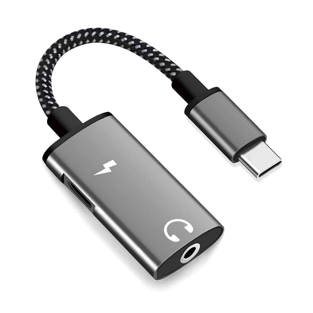 Techsuit - 2in1 Audio Adapter Acusticore (ac22) - Type-C To Type-C/jack 3.5mm, Fast Charging, Dac Chip, Hi-Fi Sound - Gray