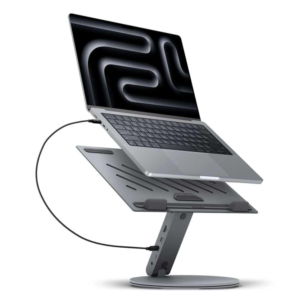 Spigen - Laptop Holder (ld204h) - With Built-In Hub 2x USB, 3x Type-C, Hdmi, 360° Rotation, Adjustable, Secure Grip - Silver 2