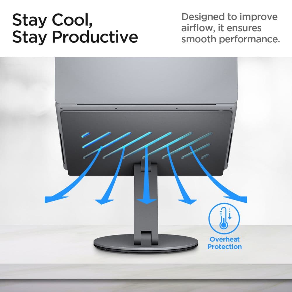 Spigen - Laptop Holder (ld204h) - With Built-In Hub 2x USB, 3x Type-C, Hdmi, 360° Rotation, Adjustable, Secure Grip - Silver 7