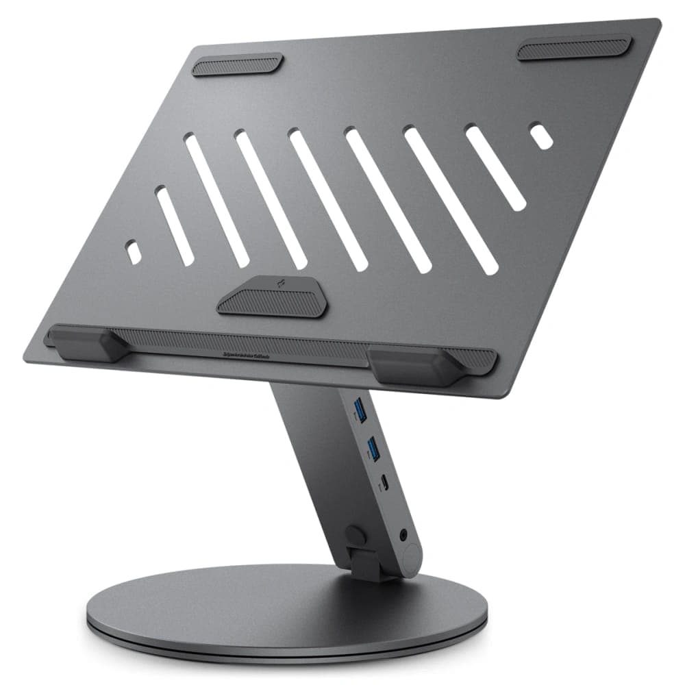 Spigen - Laptop Holder (ld204h) - With Built-In Hub 2x USB, 3x Type-C, Hdmi, 360° Rotation, Adjustable, Secure Grip - Silver