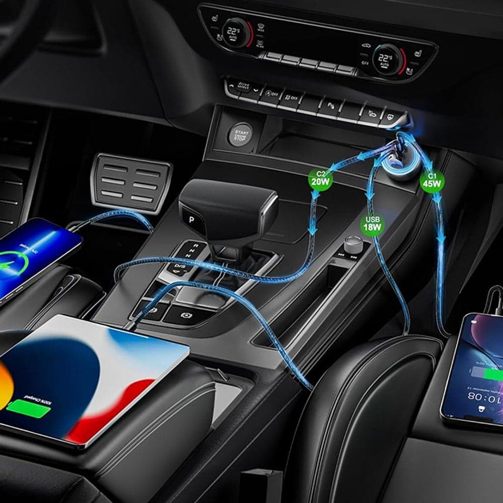 Techsuit - Premium Car Charger Driveboost (c6) - Fast Charge, Led Light, USB, 2x Type-C 60w, 5v/3a, Aluminium Alloy - Silver 5