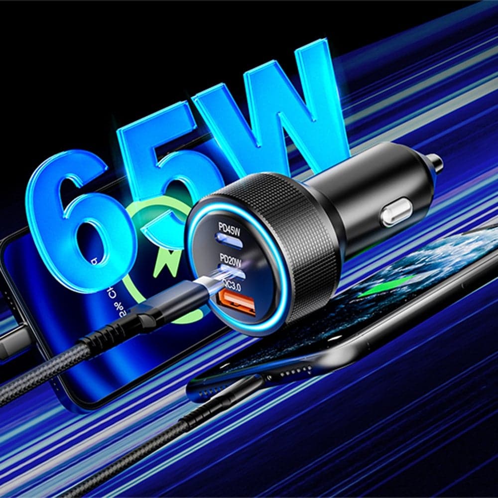 Techsuit - Premium Car Charger Driveboost (c6) - Fast Charge, Led Light, USB, 2x Type-C 60w, 5v/3a, Aluminium Alloy - Silver 4