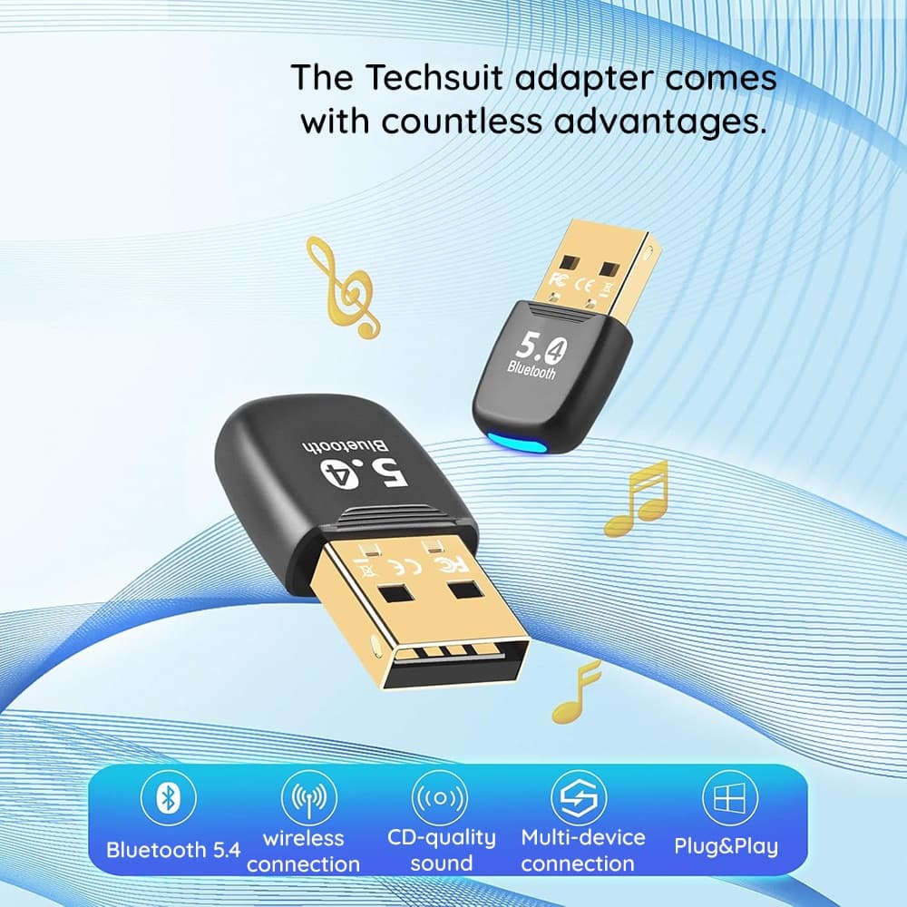 Techsuit - Bluetooth Adapter Bluejet (a20) - For Pc, Bluetooth 5.4, Plug&play, Edr&ble - Black 7