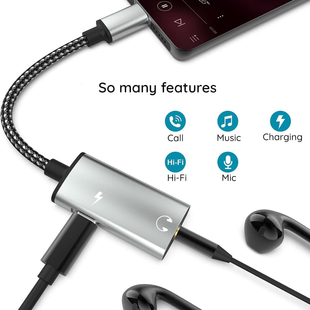 Techsuit - 2in1 Audio Adapter Acusticore (ac22) - Type-C To Type-C/jack 3.5mm, Fast Charging, Dac Chip, Hi-Fi Sound - Gray 4