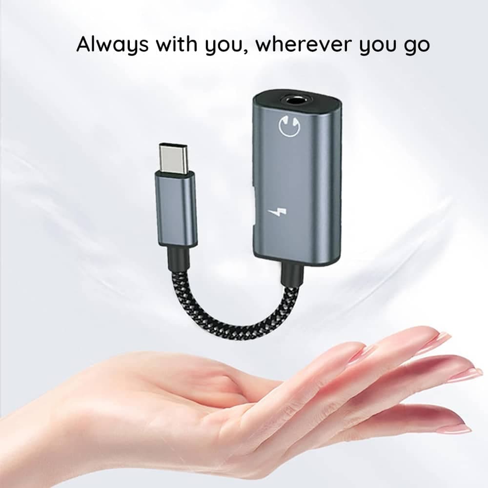 Techsuit - 2in1 Audio Adapter Acusticore (ac22) - Type-C To Type-C/jack 3.5mm, Fast Charging, Dac Chip, Hi-Fi Sound - Gray 2
