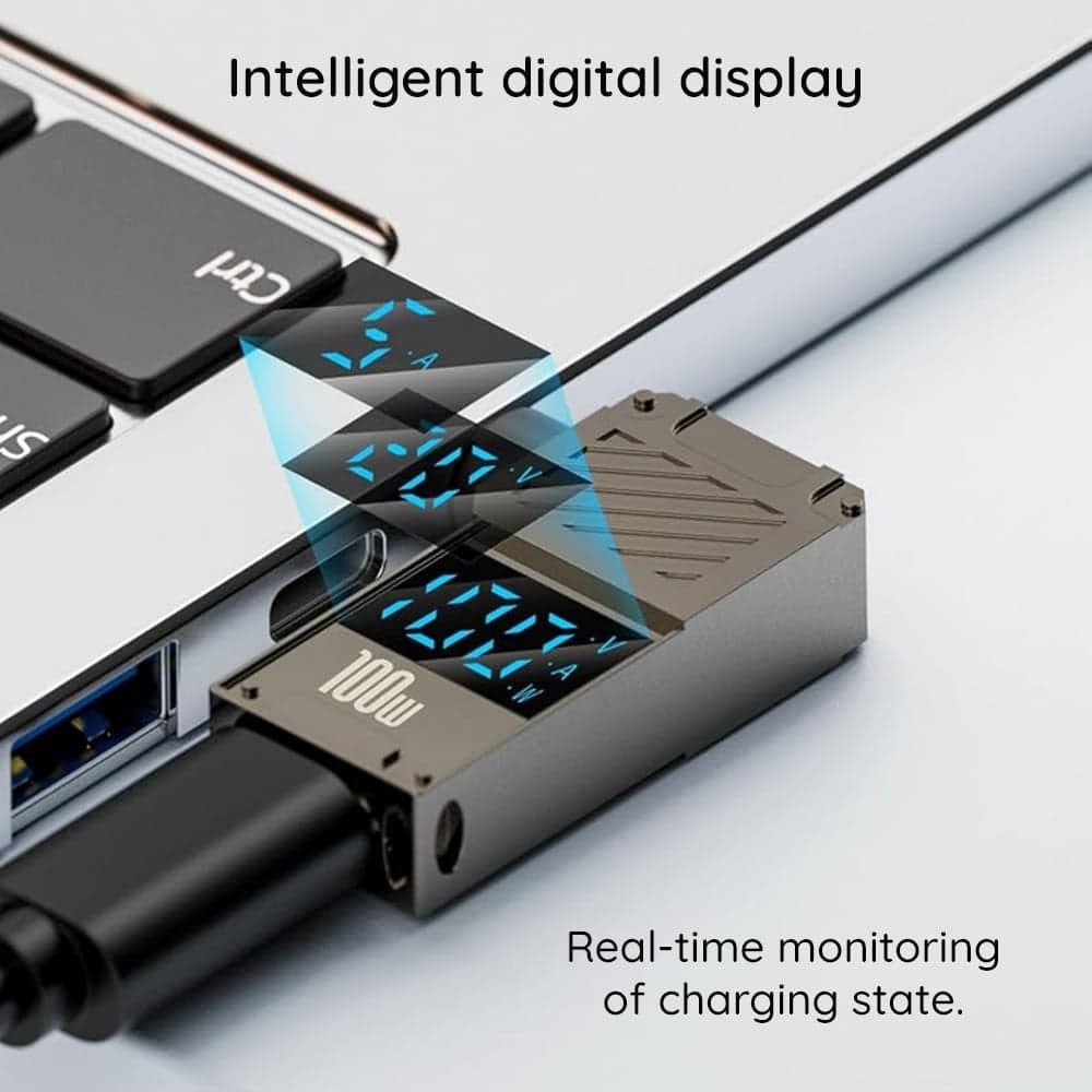 Techsuit - Adapter Laptopplugx (a22) - For Laptop, Dc To Type-C, 100w, Led Display - Grey 3