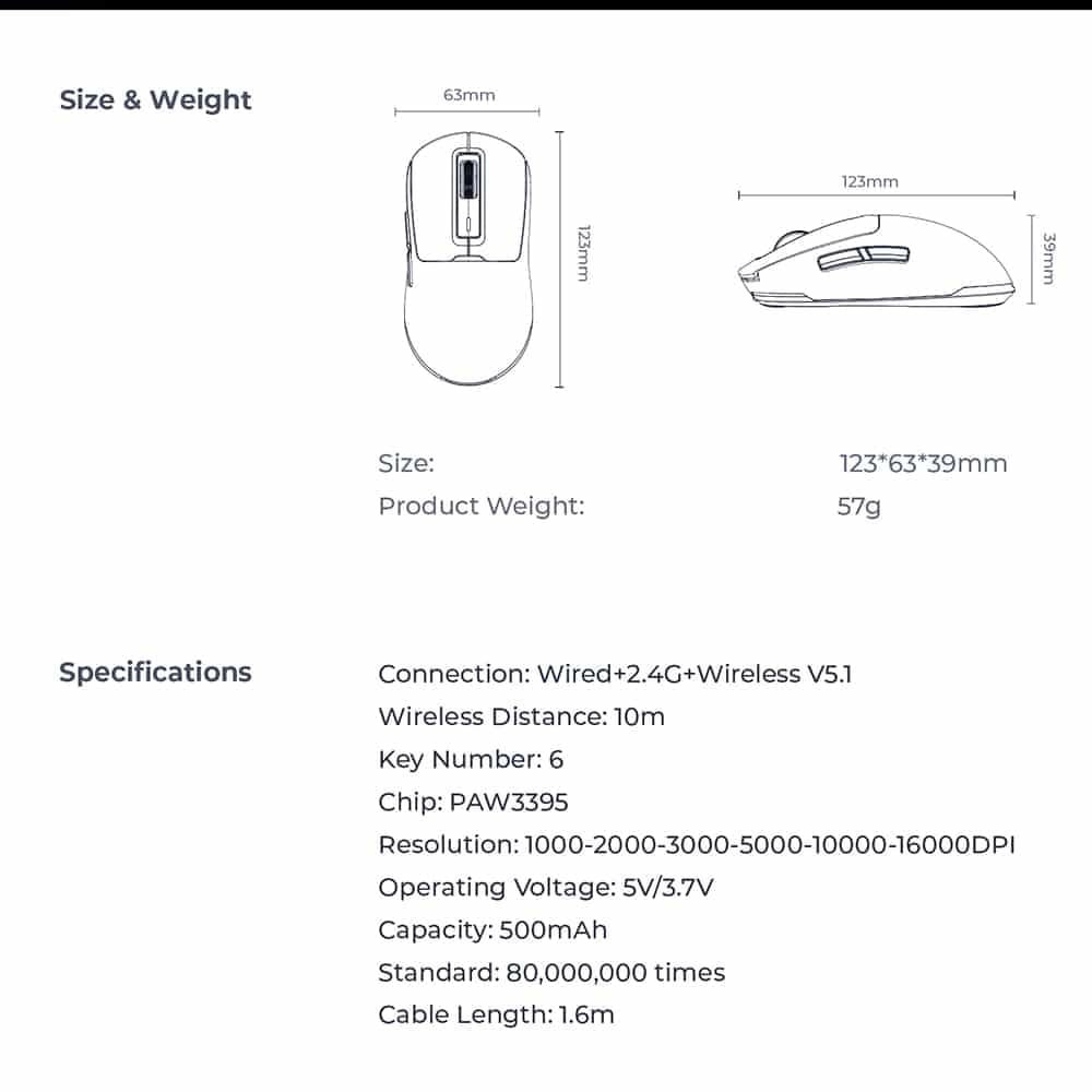 Havit - Wireless Gaming Mouse (ms969wb) - 1000 - 16000dpi, Led Lights, 150mah, 1.6m, 5v - Black / Purple 6