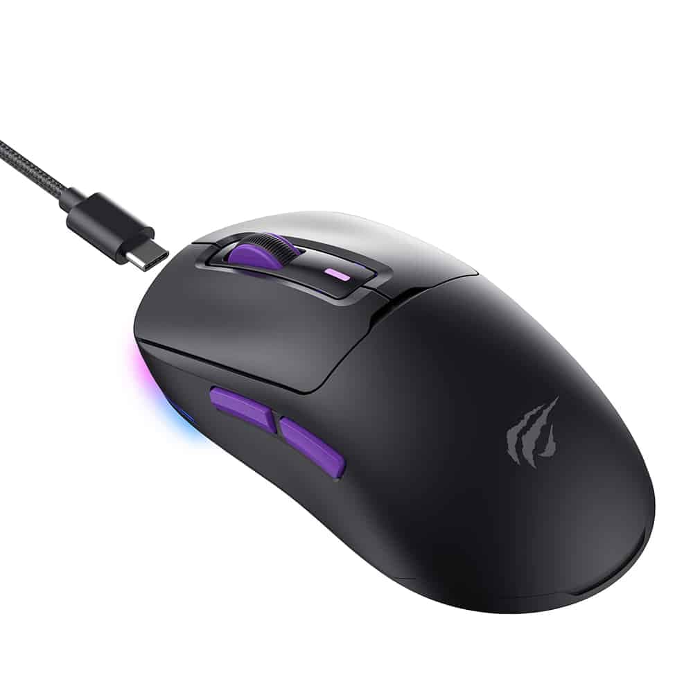 Havit - Wireless Gaming Mouse (ms969wb) - 1000 - 16000dpi, Led Lights, 150mah, 1.6m, 5v - Black / Purple 3