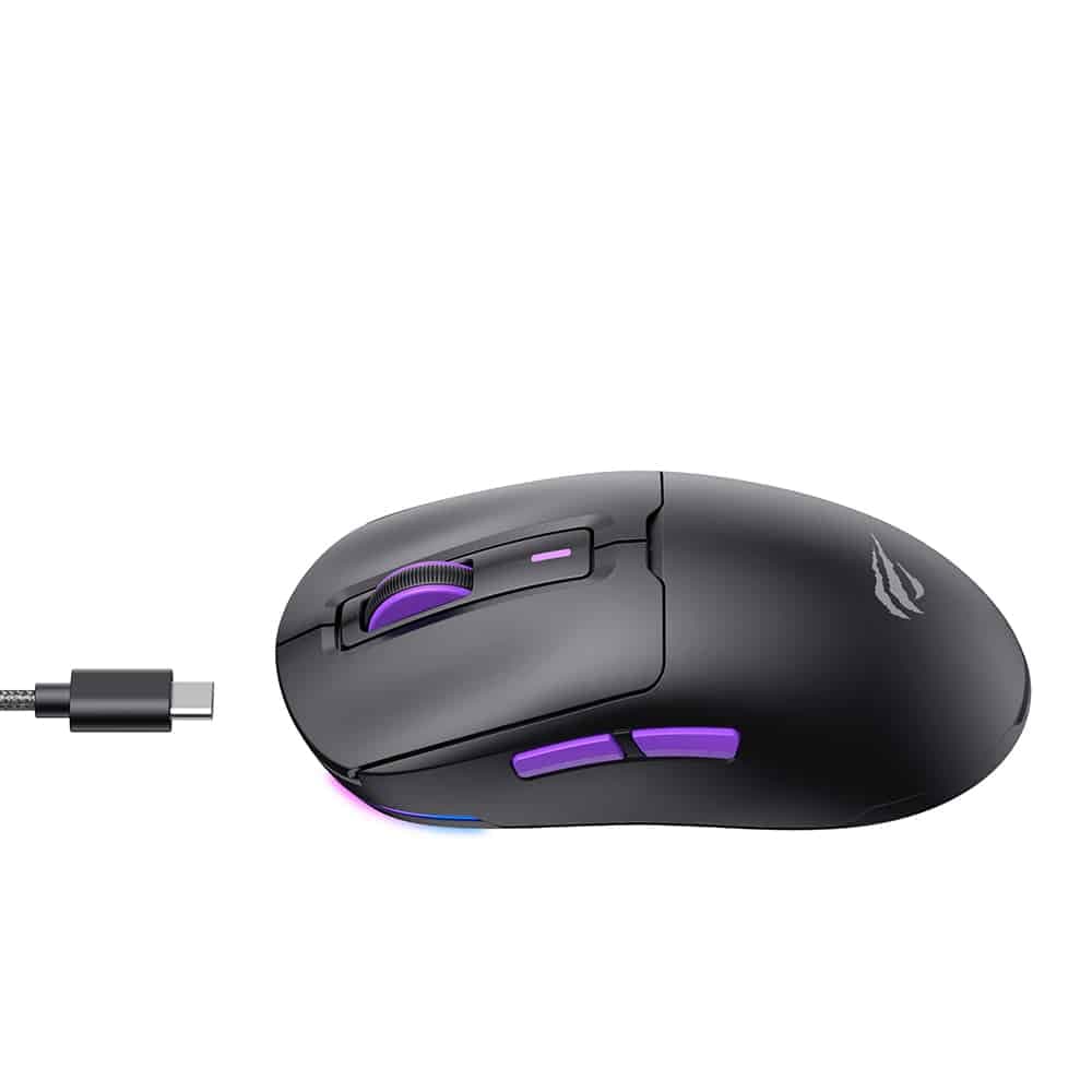 Havit - Wireless Gaming Mouse (ms969wb) - 1000 - 16000dpi, Led Lights, 150mah, 1.6m, 5v - Black / Purple 5