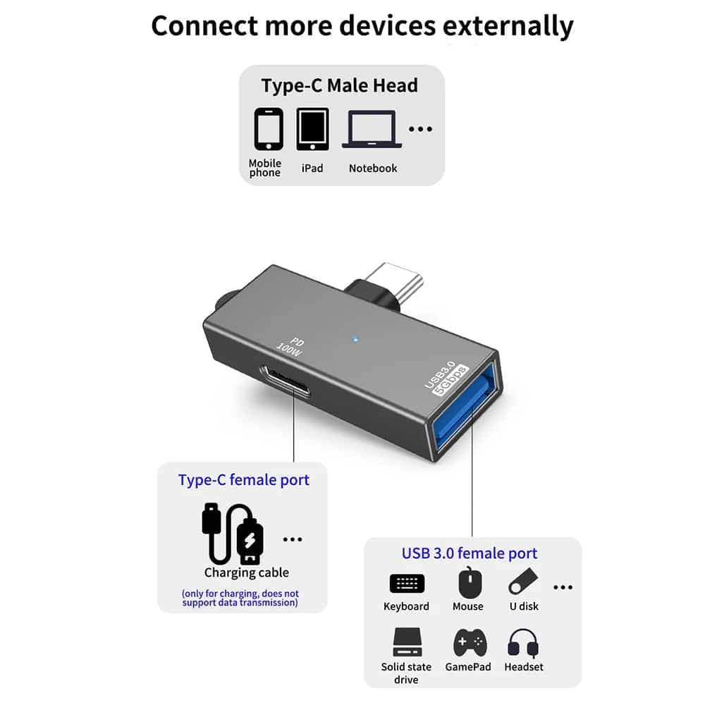 Techsuit - Adapter Datablitz (a21) - Type-C, USB3.0, Pd100w, 5gbps - Gray 4