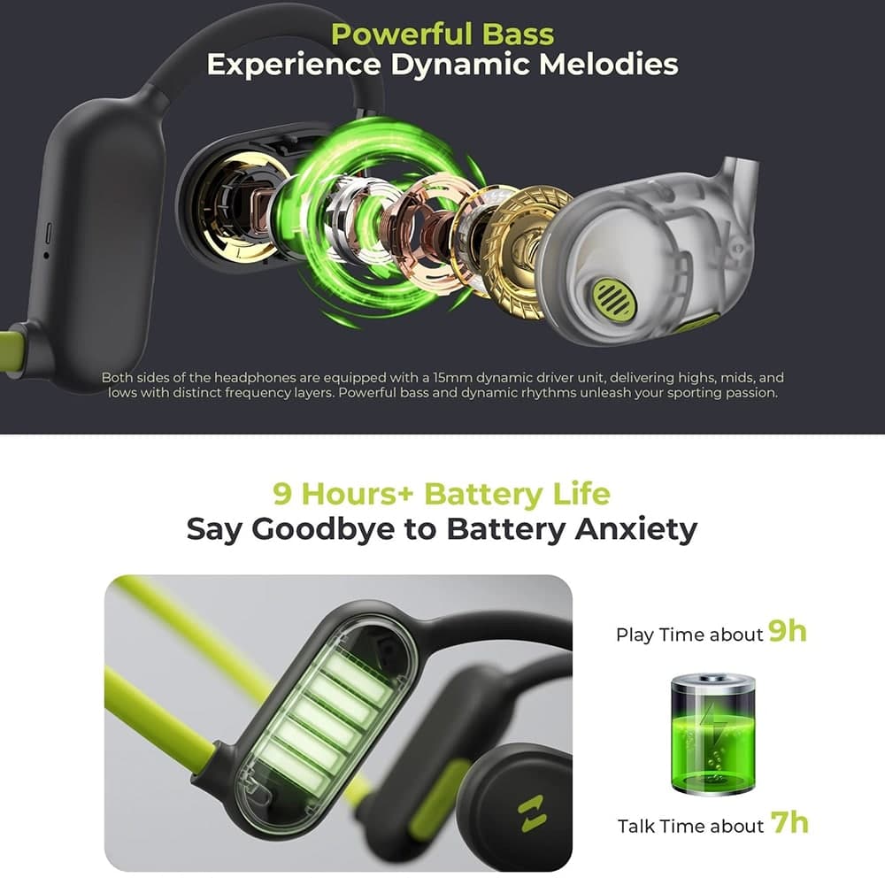 Havit - Bluetooth Earphones (e553bt) - Open-Ear (air Conduction), Bluetooth 5.3, Noise Cancellation, Type-C, 110mah - Green 6