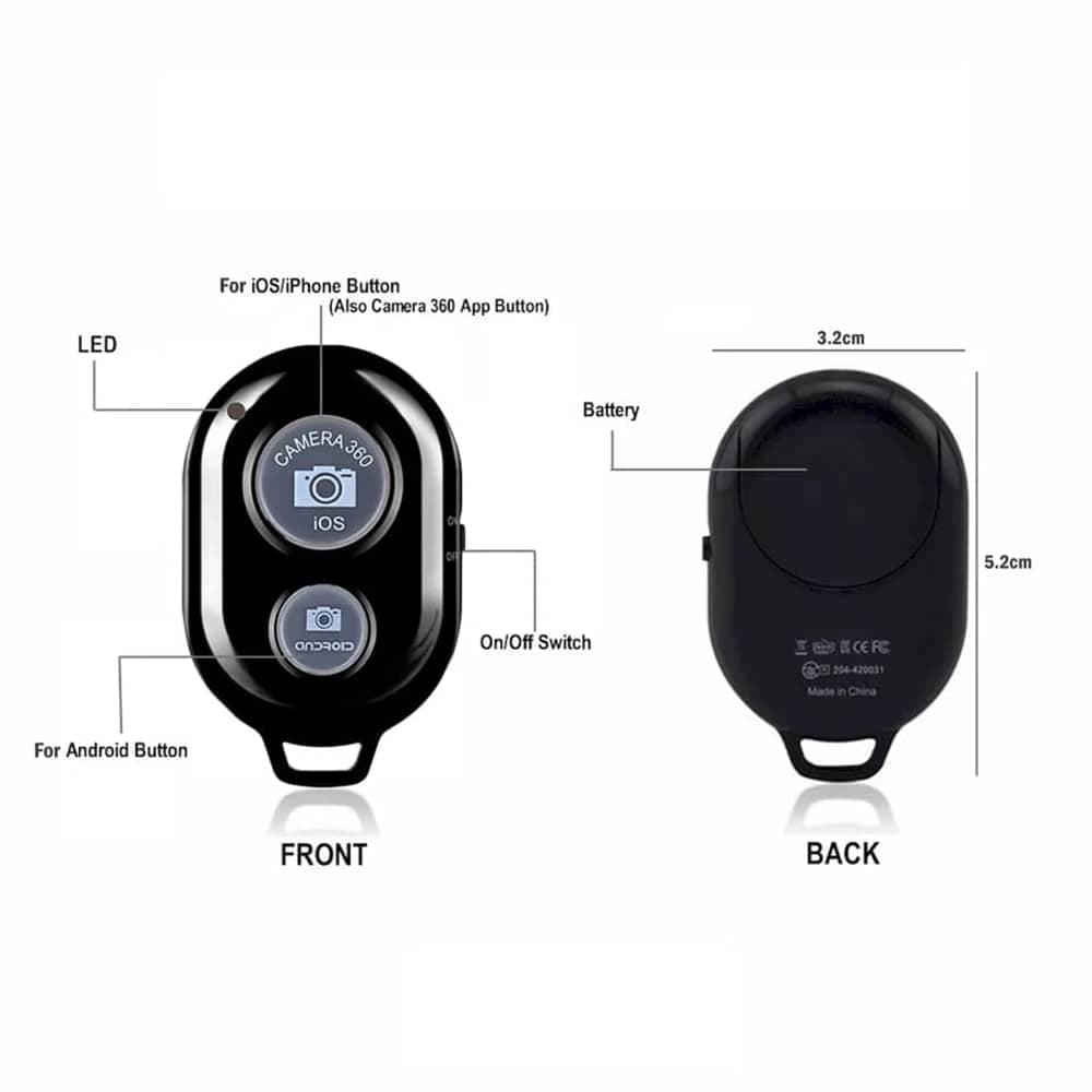 Techsuit - Bluetooth Remote Control (RMC-01) - for Selfie, iOS 360° Camera, Android, CR2032 Battery - Black 10