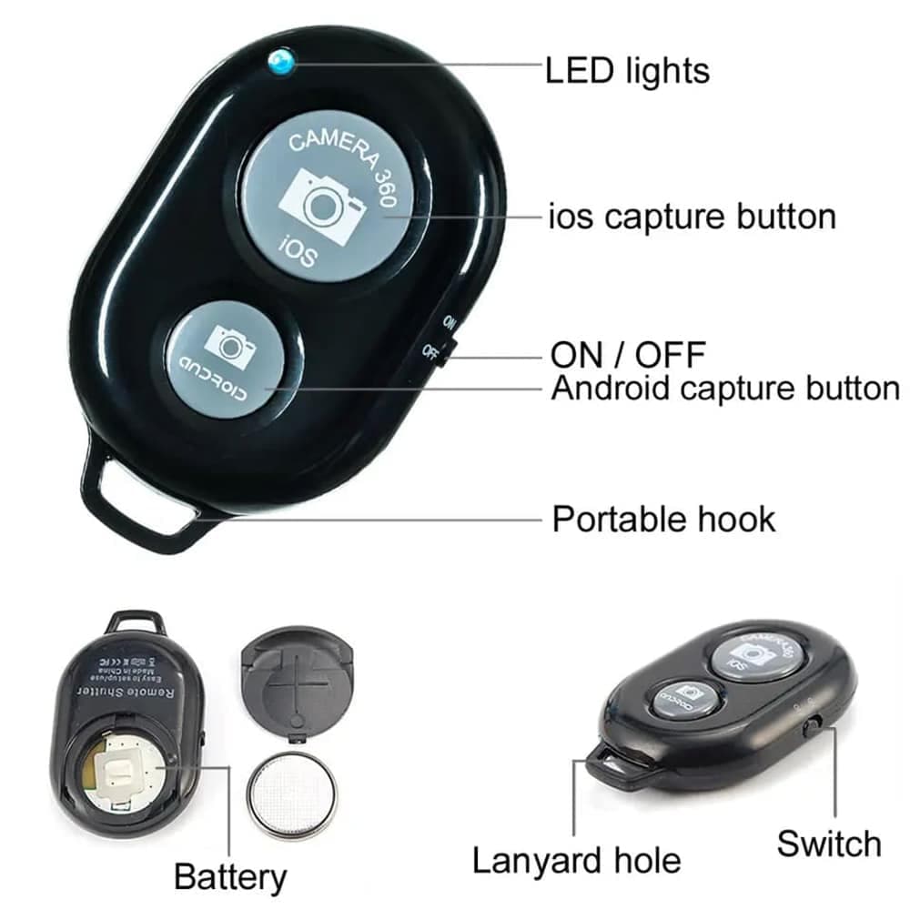 Techsuit - Bluetooth Remote Control (RMC-01) - for Selfie, iOS 360° Camera, Android, CR2032 Battery - Black 11