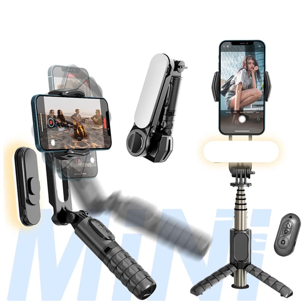 Techsuit - Gimbal Mini Selfie Stick (Q09) - Stabilizer Tripod with LED Light and Bluetooth Remote Control, 70cm - Black 2