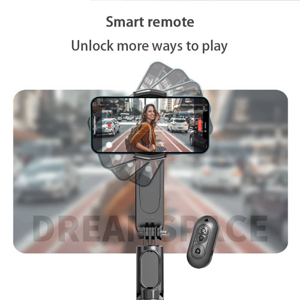 Techsuit - Gimbal Mini Selfie Stick (Q09) - Stabilizer Tripod with LED Light and Bluetooth Remote Control, 70cm - Black 7