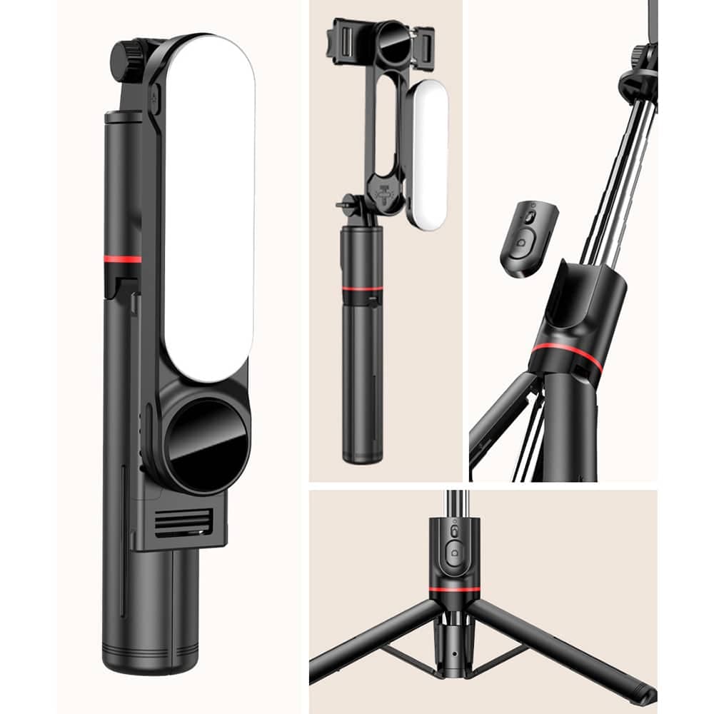 Techsuit - Selfie Stick (L15) - Portable Stable Tripod, Detachable LED Light with Wireless Remote Control, 114cm - Black 3