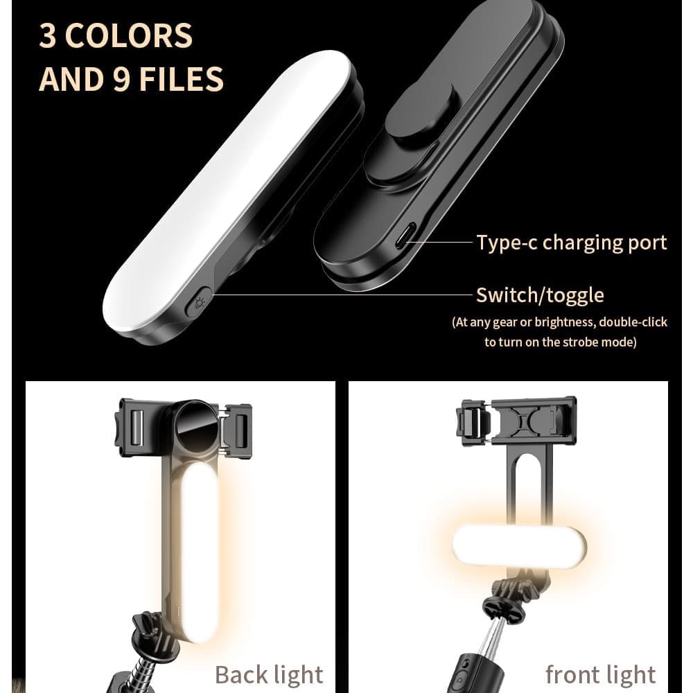 Techsuit - Selfie Stick (L15) - Portable Stable Tripod, Detachable LED Light with Wireless Remote Control, 114cm - Black 4