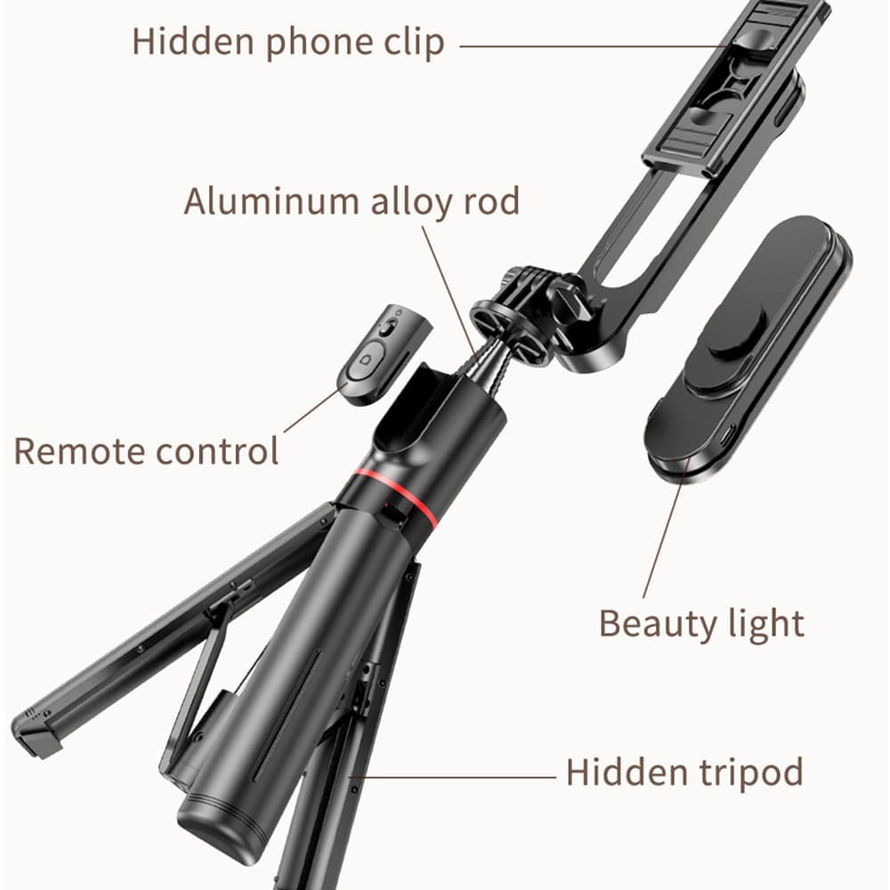 Techsuit - Selfie Stick (L15) - Portable Stable Tripod, Detachable LED Light with Wireless Remote Control, 114cm - Black 2