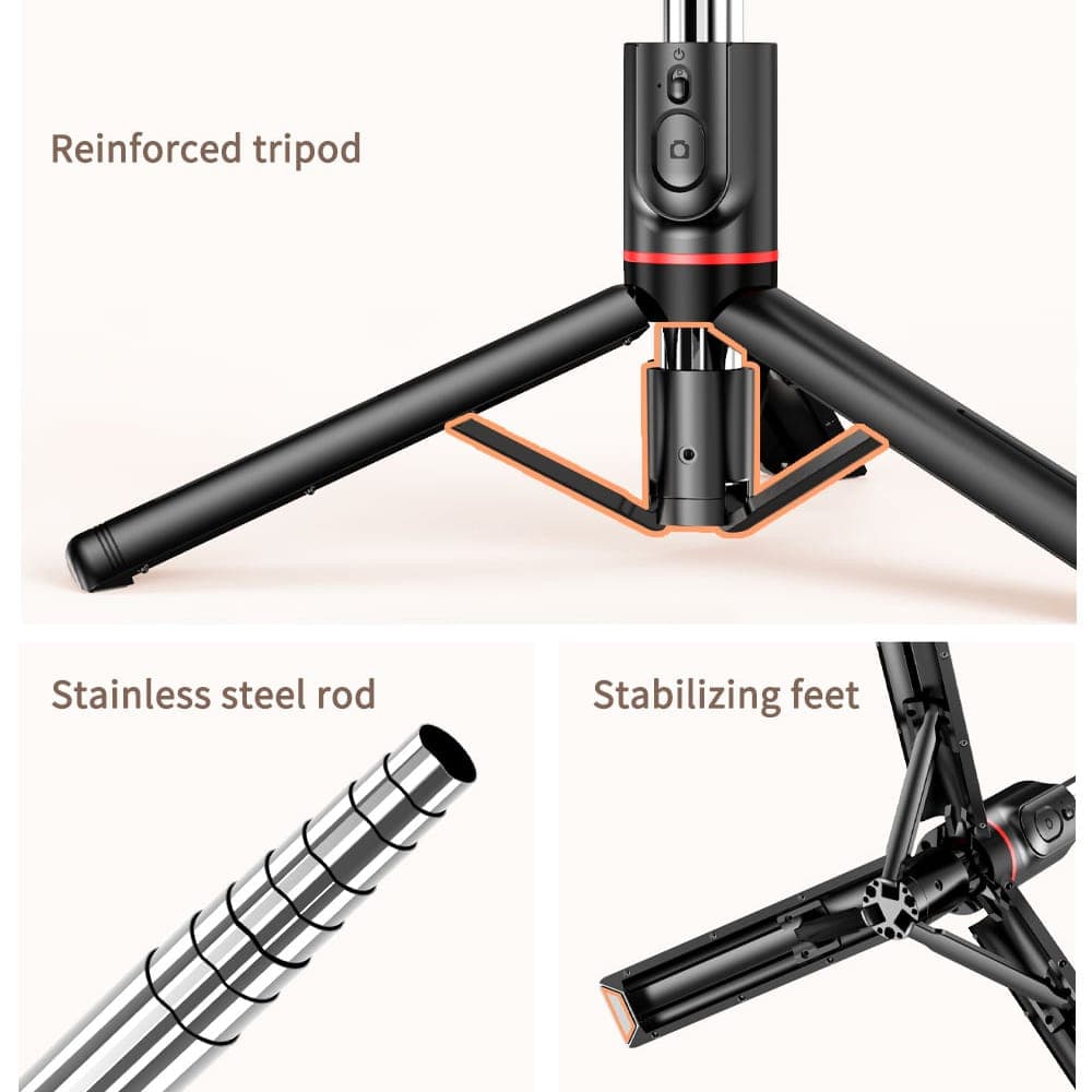 Techsuit - Selfie Stick (L15) - Portable Stable Tripod, Detachable LED Light with Wireless Remote Control, 114cm - Black 5