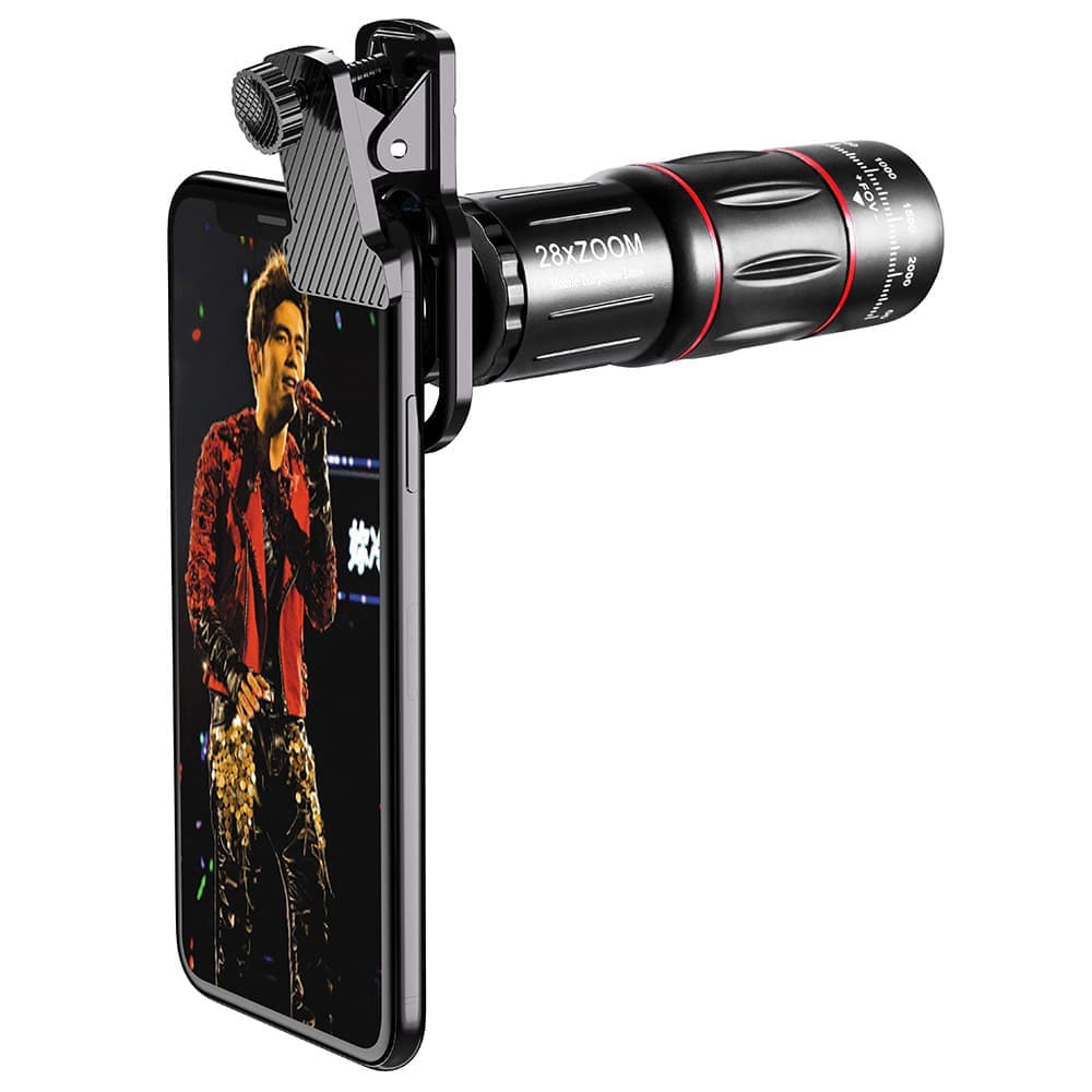 Techsuit - Σετ Φακού Κάμερας Τηλεφώνου (W28) - 28xZoom, HD Κρύσταλλο Lanthanide με Τρίποδο, Σύνδεση & E-Clip και Τσάντα - Μαύρο 3