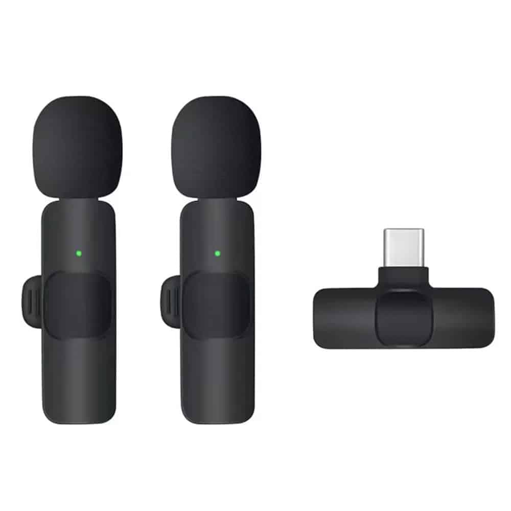 Techsuit - (2 pack) Ασύρματο Μικρόφωνο Lavalier (LW2) - με Δέκτη, Σύνδεσμος Type-C, για Τηλέφωνα Plug & Play, Κλιπ Γιακά - Μαύρο
