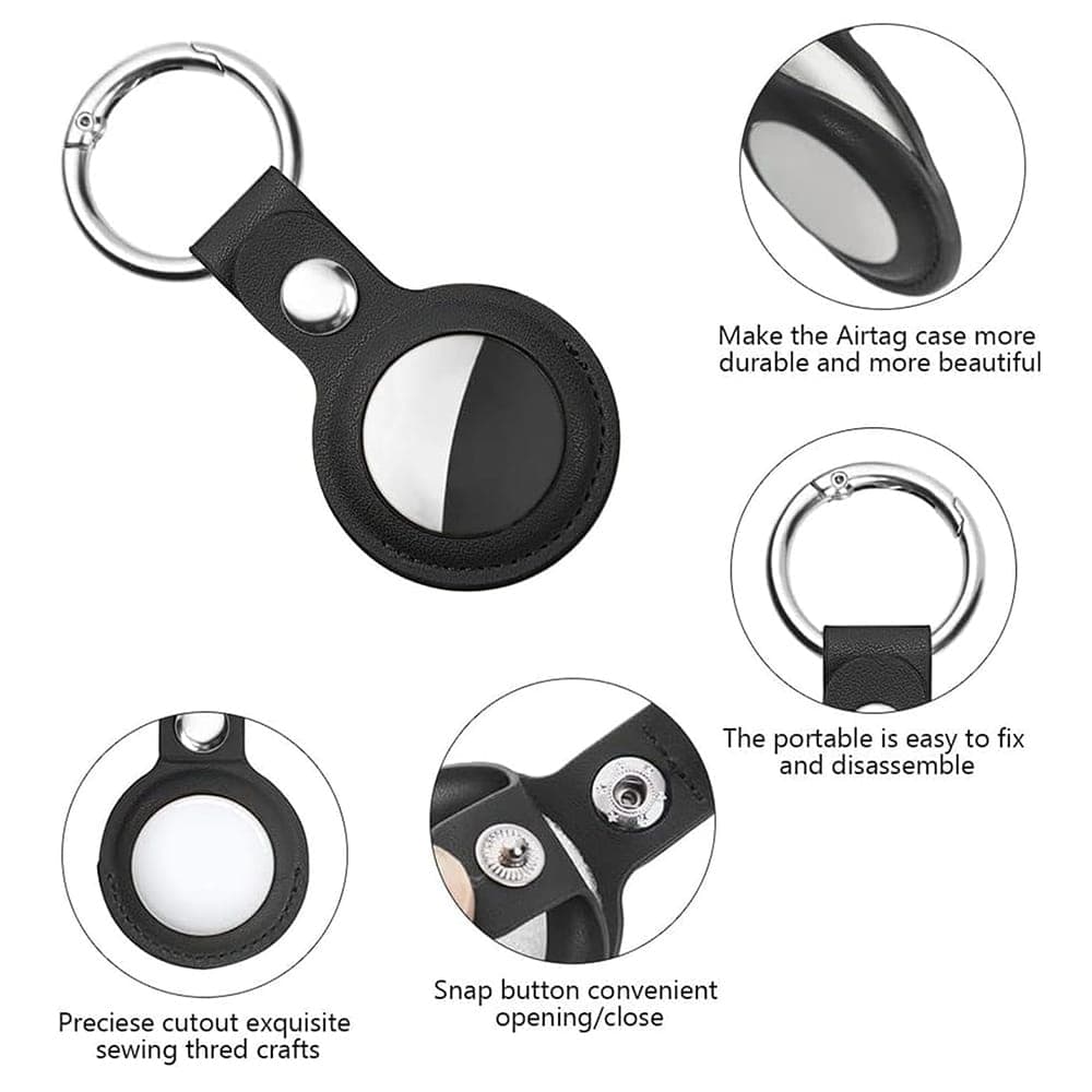 Techsuit - Secure Leather Holder (SLH1) - Apple AirTag Case, with Metal Ring - Black 2