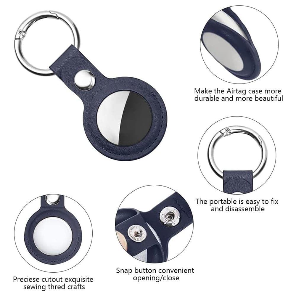 Techsuit - Secure Leather Holder (SLH1) - Apple AirTag Case, with Metal Ring - Blue 2