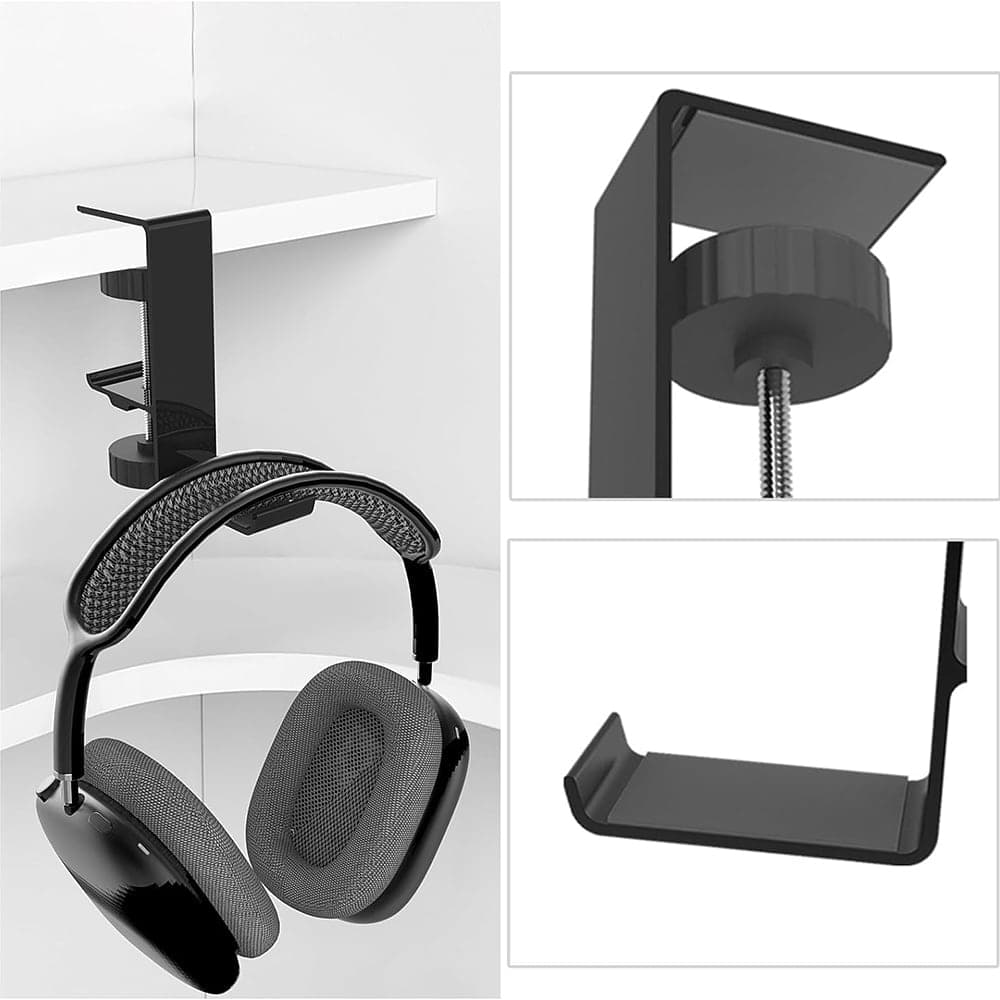 Techsuit - Desk Holder (DH2) - Universal Bags and Headphones Hanger with Adjustable Clamp from Aluminum Alloy - Black 2