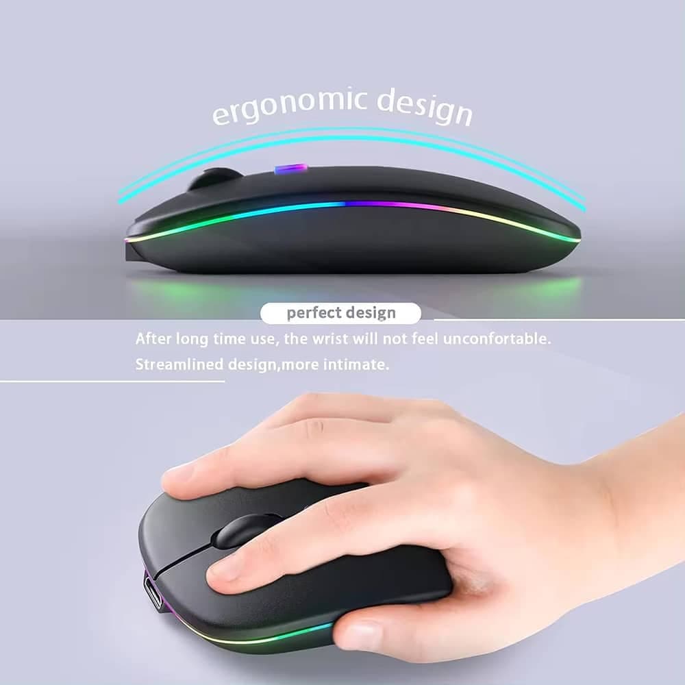 Techsuit - Ασύρματο Ποντίκι (M1) - για Gaming, LED RGB, Σιωπηλό, Bluetooth 5.2, 2.4G, 1600 DPI με Καλώδιο Φόρτισης USB-C - Μαύρο 6