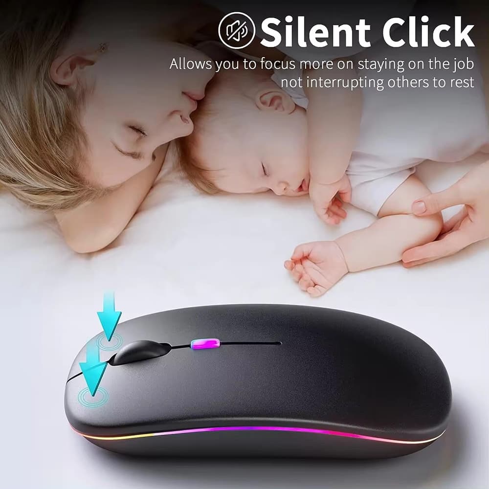 Techsuit - Ασύρματο Ποντίκι (M1) - για Gaming, LED RGB, Σιωπηλό, Bluetooth 5.2, 2.4G, 1600 DPI με Καλώδιο Φόρτισης USB-C - Μαύρο 5