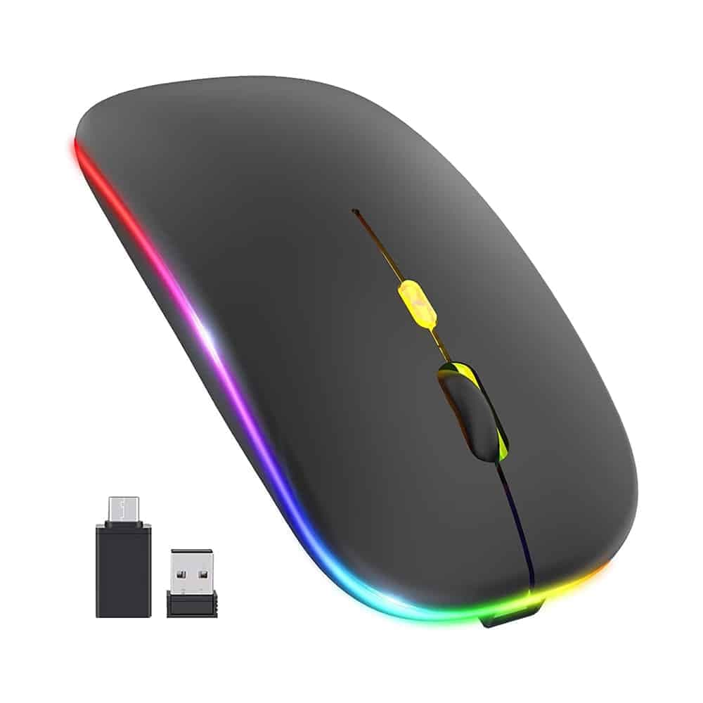 Techsuit - Ασύρματο Ποντίκι (M1) - για Gaming, LED RGB, Σιωπηλό, Bluetooth 5.2, 2.4G, 1600 DPI με Καλώδιο Φόρτισης USB-C - Μαύρο