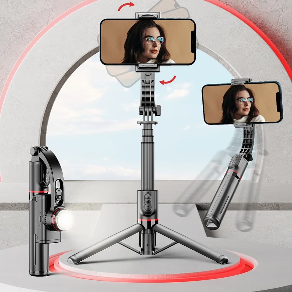 Techsuit - Selfie Stick (L19s) - Stable Gimbal/Tripod with Bluetooth Remote Control, Fill Light, 360 Rotation, 70cm - Black 3