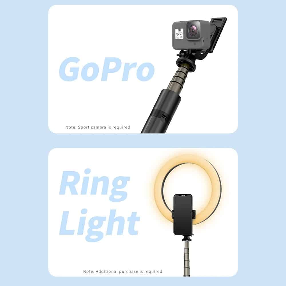 Techsuit - Selfie Stick (Q06) - Stable Tripod with Bluetooth Remote Control, Aluminium Alloy, 360 Rotation, 156cm - Black 3