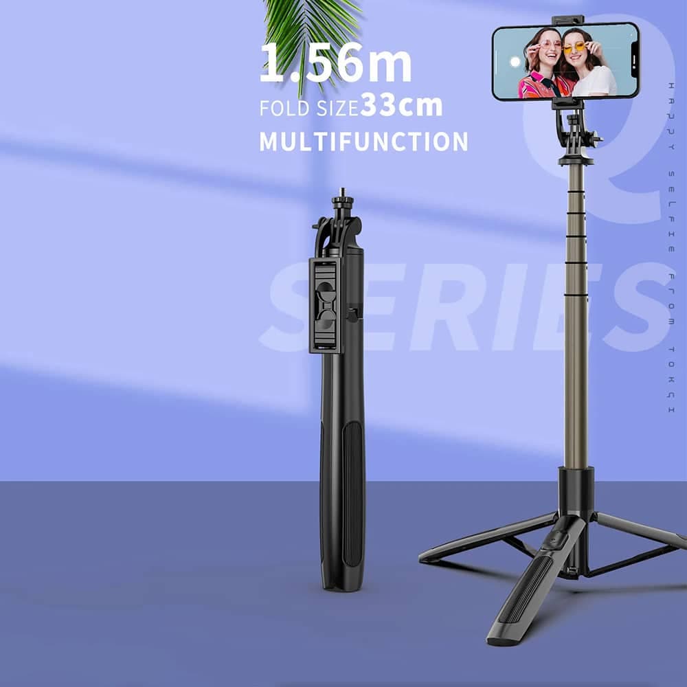 Techsuit - Selfie Stick (Q06) - Stable Tripod with Bluetooth Remote Control, Aluminium Alloy, 360 Rotation, 156cm - Black 2