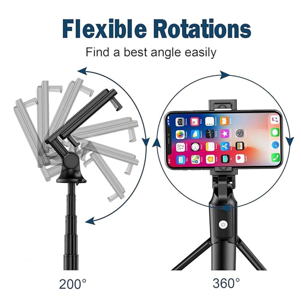 Techsuit - Selfie Stick (K22) - Compact Tripod Mount with Bluetooth Remote Control, Foldable, 97cm - Black 2