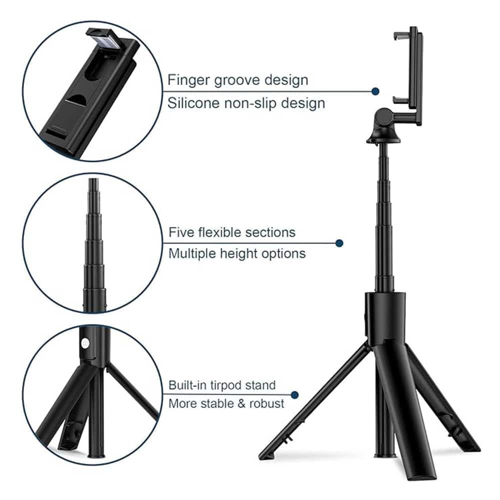 Techsuit - Selfie Stick (K22) - Compact Tripod Mount with Bluetooth Remote Control, Foldable, 97cm - Black 3
