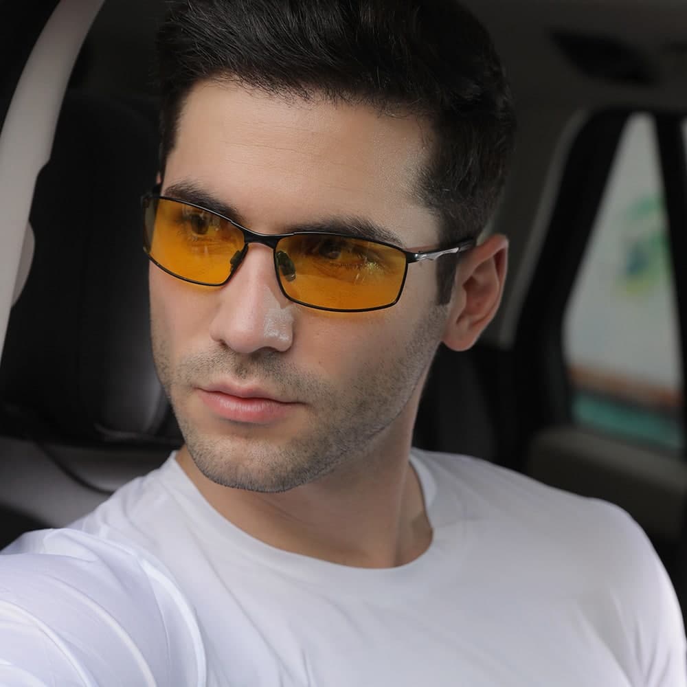 Techsuit - Ανδρικά Γυαλιά Ηλίου Polarized (559), με Προστασία UV και Μεταλλικό Πλαίσιο, Ορθογώνια - Μαύρο / Κίτρινο One Size 3