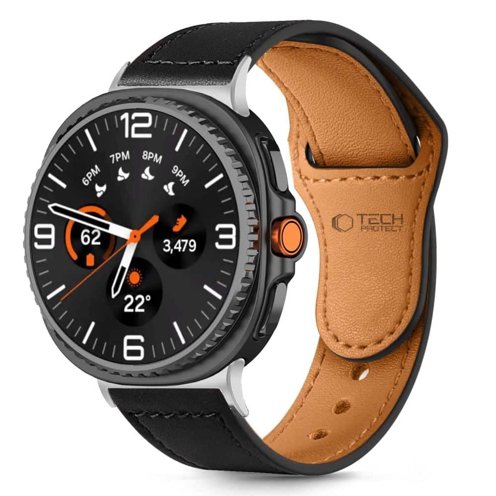 Tech-Protect Leatherfit Samsung Galaxy Watch 8 / Classic (40 / 44 / 46 Mm) Black