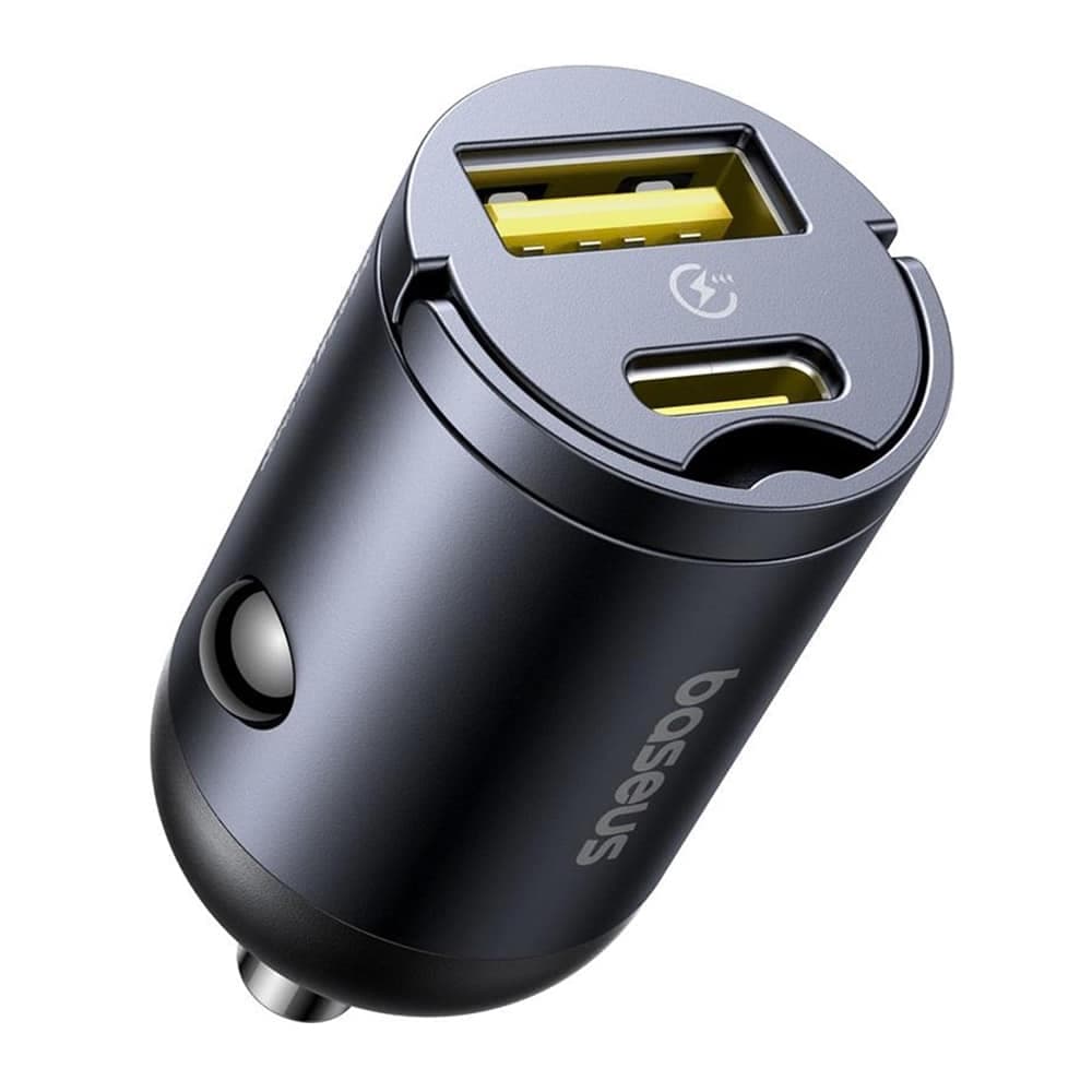 Baseus - Car Charger Tiny Star Mini (c00035001121-02) - USB, Type-C, 30w, With Built-In Pull Handle, 12v To 24v - Black