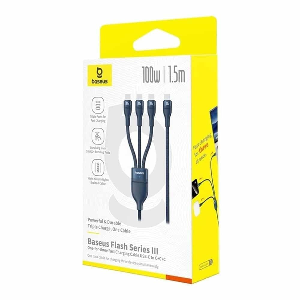 Baseus - Data Καλώδιο Flash Series 3 (p10377503321-00) - Fast Charge, USB-C To 3x Type-C, 3in1, Pd100w, 480mbps, 1.5m - Blue 6