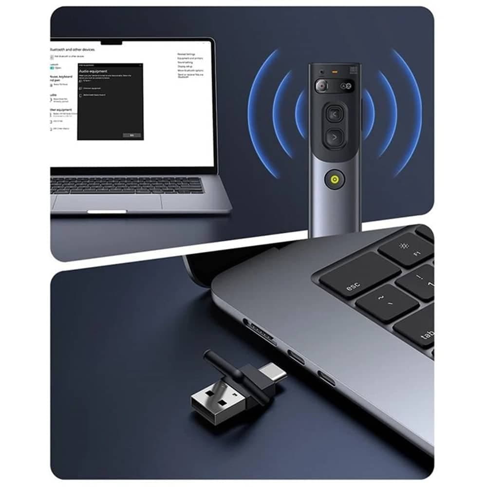 Baseus - Orange Dot Wireless Presenter (b00231700811-00) - Ai Voice Recognition, Dual-Mode Connection - Gray 3