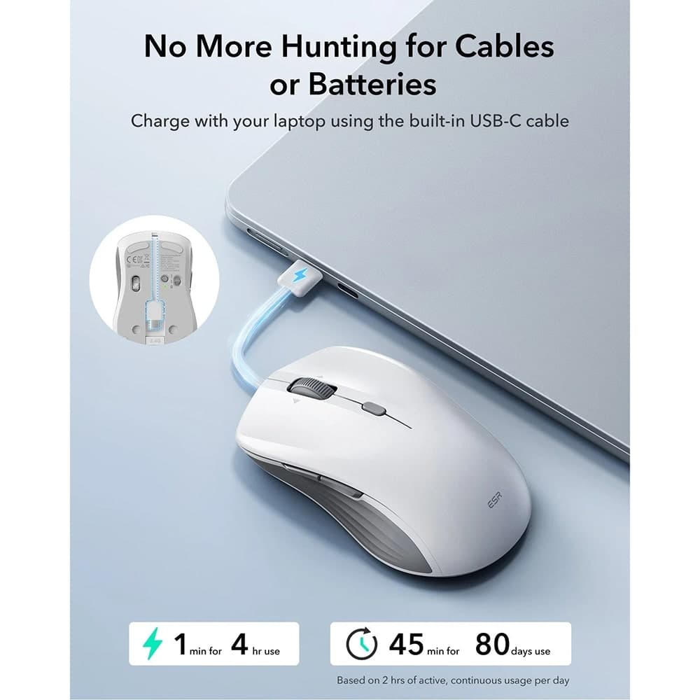 ESR - Wireless Mouse Magmouse (6h0020301) - Magnetic Grip, Built-In Type-C Καλώδιο, 800-4800dpi - White 9