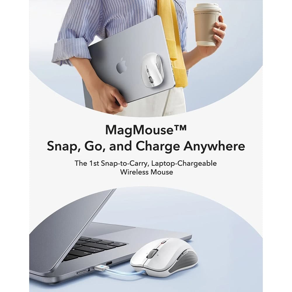 ESR - Wireless Mouse Magmouse (6h0020301) - Magnetic Grip, Built-In Type-C Καλώδιο, 800-4800dpi - White 11