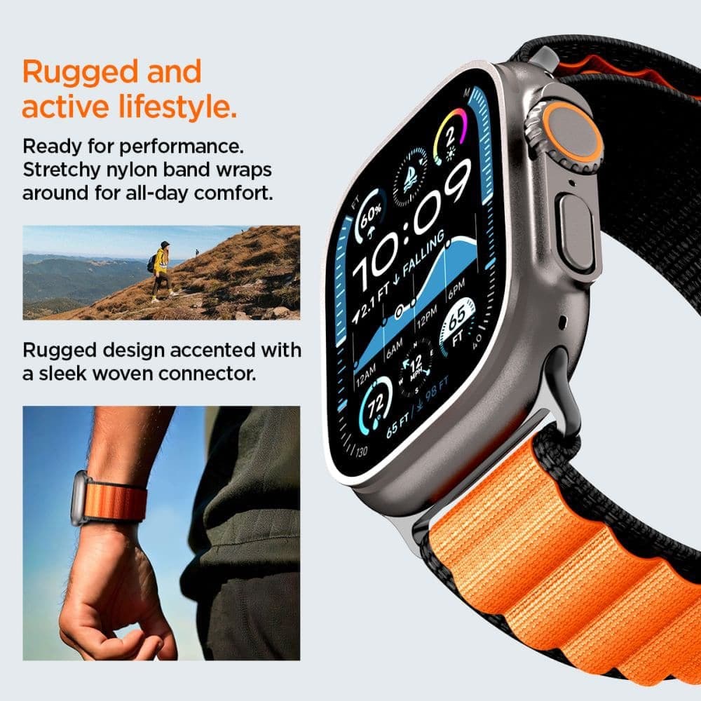 Spigen - Wbf1 - Apple Watch 6 / 7 / 8 / 9 / 10 / Se / Se 2 / Ultra / Ultra 2 (44/45/46/49mm) - Black / Orange 16