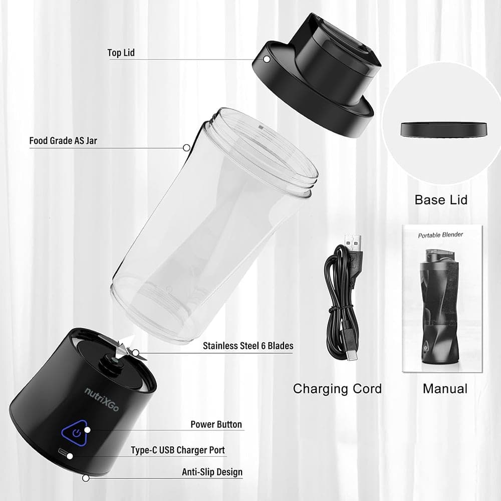 Techsuit - Φορητό Μπλέντερ Nutrixgo (bp1) - Με Καλώδιο Type-C, Επαναφορτιζόμενο, 700ml, 20000rpm, 6000mah - Μαύρο 7